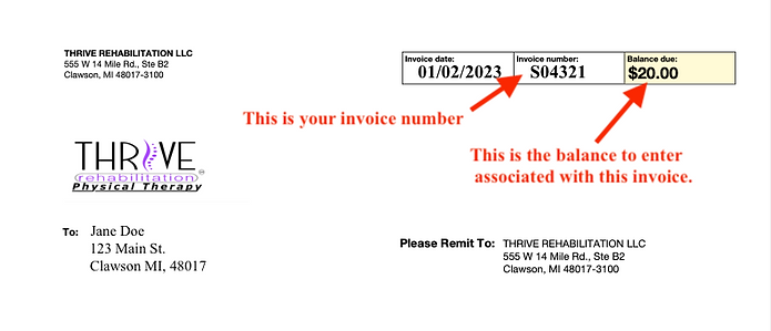 Example showing where to find the invoice number on a paper invoice